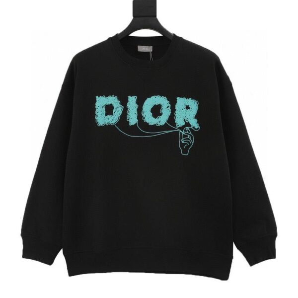 designer,replica,clothing,fake,1:1,lv,luxury,high quality Dior blue graffiti print logo crew neck sweatshirt (3173)