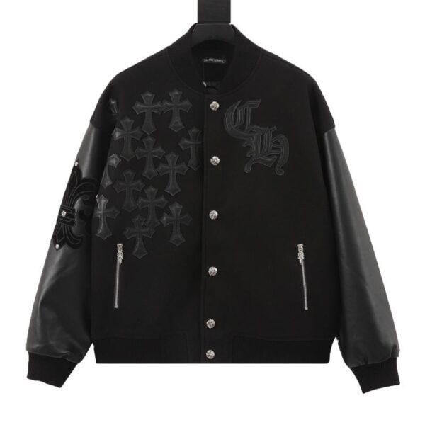 designer,replica,clothing,fake,1:1,lv,luxury,high quality Chrome Hearts cross patch leather logo leather sleeve baseball jacket jacket (4B15)