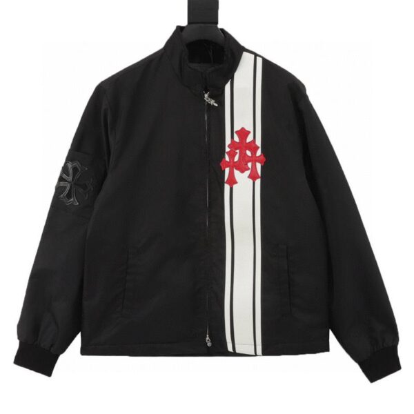 designer,replica,clothing,fake,1:1,lv,luxury,high quality Chrome Hearts red cross leather label black and white stitching velvet zipper jacket (Celine B4)