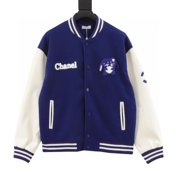 designer,replica,clothing,fake,1:1,lv,luxury,high quality CHANEL patchwork flocked embroidered baseball uniform jacket (4BC6)