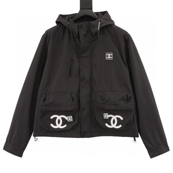 designer,replica,clothing,fake,1:1,lv,luxury,high quality CHANEL embroidered slogan retro zipper hooded windbreaker jacket (09BC)