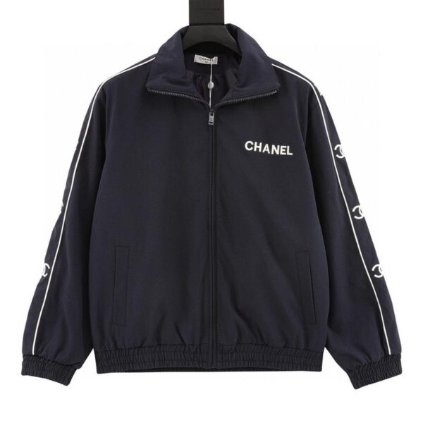 designer,replica,clothing,fake,1:1,lv,luxury,high quality CHANEL embroidered slogan retro zipper windbreaker jacket (8E46)
