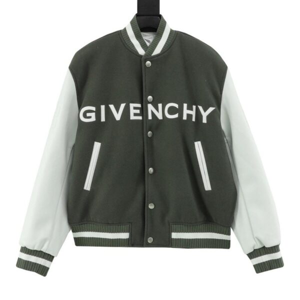 designer,replica,clothing,fake,1:1,lv,luxury,high quality Givenchy New Color Embroidered Letters Leather Sleeves Spliced 窶銀妓ool Baseball Jacket (6A4B)