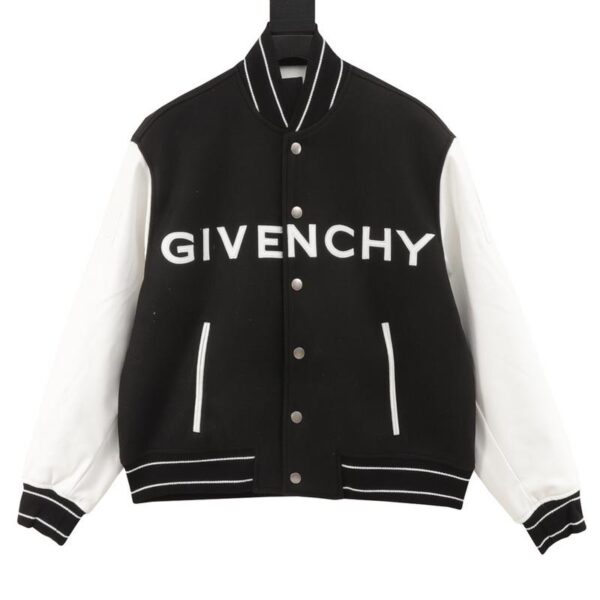 designer,replica,clothing,fake,1:1,lv,luxury,high quality Givenchy classic embroidered lettering leather sleeves and woolen baseball jacket (3161)