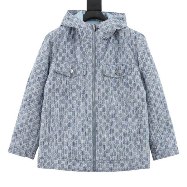 designer,replica,clothing,fake,1:1,lv,luxury,high quality Gucci all over printed washed distressed jacquard LOGO hooded down jacket (DF6F)