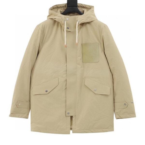 designer,replica,clothing,fake,1:1,lv,luxury,high quality Loewe leather label hooded mid-length down jacket (869F)