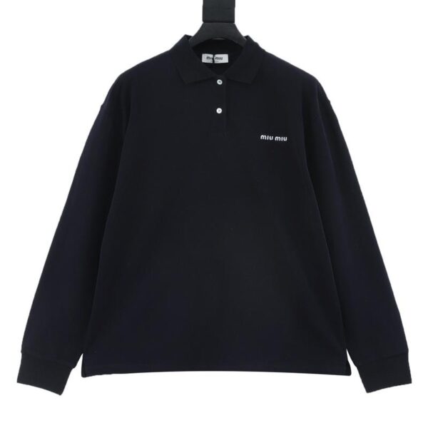 designer,replica,clothing,fake,1:1,lv,luxury,high quality MiuMiu letter embroidered piquﾃｩ cotton long-sleeved Polo shirt (4A40)