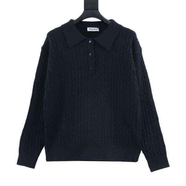 designer,replica,clothing,fake,1:1,lv,luxury,high quality MiuMiu cable cashmere POLO collar sweater (65EF)
