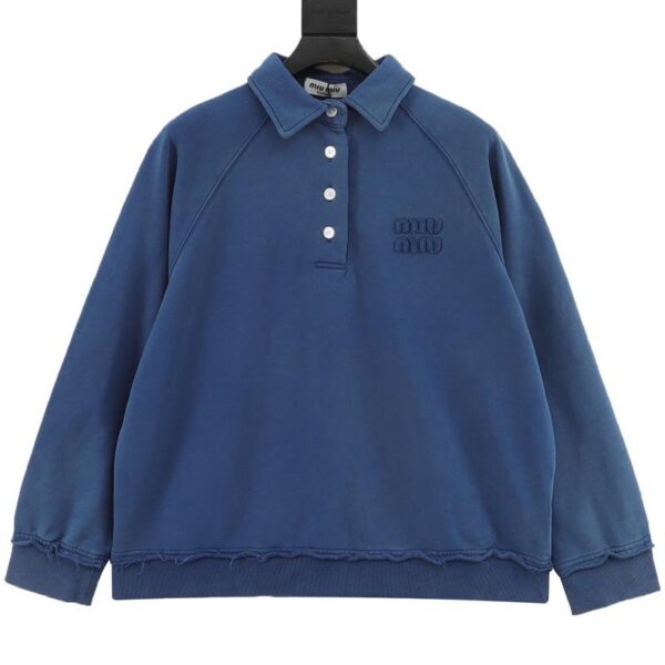 designer,replica,clothing,fake,1:1,lv,luxury,high quality MiuMiu appliquﾃｩ distressed embroidered Polo collar sweatshirt (D8FB)