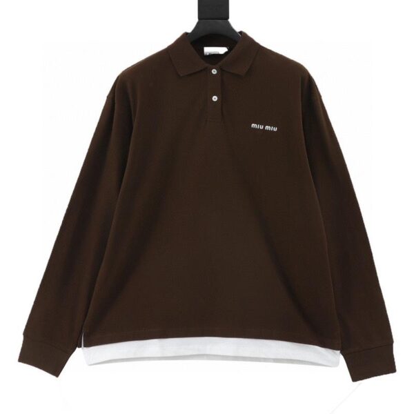 designer,replica,clothing,fake,1:1,lv,luxury,high quality MiuMiu letter embroidered pique jersey long-sleeved Polo shirt (F7D0)
