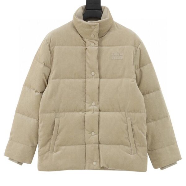 designer,replica,clothing,fake,1:1,lv,luxury,high quality MiuMiu patch embroidered corduroy stand collar down jacket (B7F5)