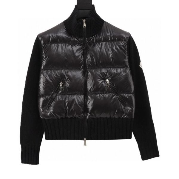 designer,replica,clothing,fake,1:1,lv,luxury,high quality Moncler patchwork wool knit sleeve stand collar down jacket (EFEE)