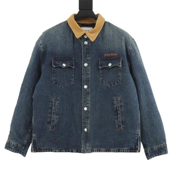 designer,replica,clothing,fake,1:1,lv,luxury,high quality MiuMiu corduroy collar down denim jacket (5030)
