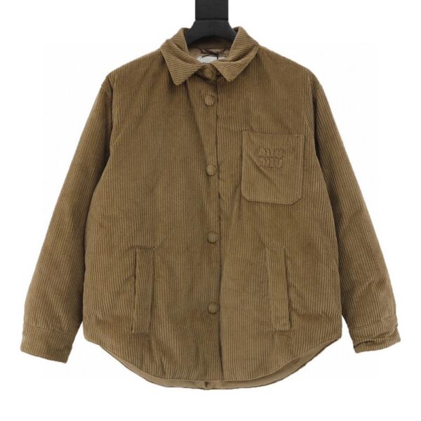 designer,replica,clothing,fake,1:1,lv,luxury,high quality MiuMiu patch embroidered corduroy down jacket (D95A)