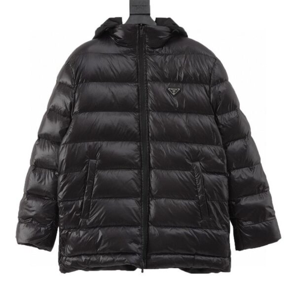 designer,replica,clothing,fake,1:1,lv,luxury,high quality Prada triangle logo nylon bag double-sided hooded down jacket (E861)