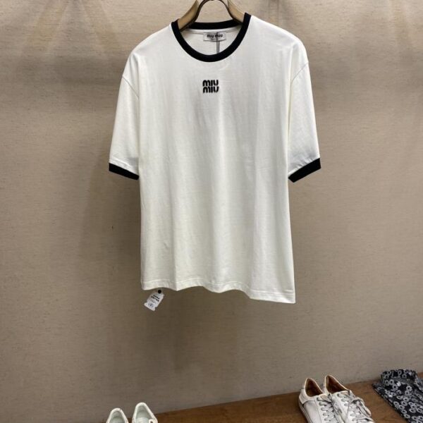 designer,replica,clothing,fake,1:1,lv,luxury,high quality Miu Miu 2025ss embroidered logo jersey T-shirt (6A70)