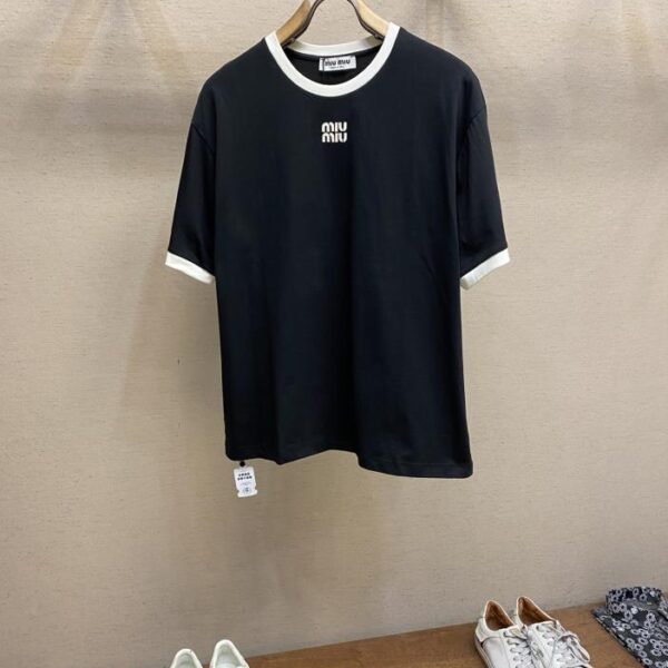 designer,replica,clothing,fake,1:1,lv,luxury,high quality Miu Miu 2025ss embroidered logo jersey T-shirt (B151)