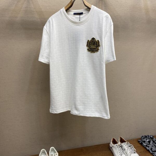 designer,replica,clothing,fake,1:1,lv,luxury,high quality LV gold thread seal checkerboard short sleeves (40F5)
