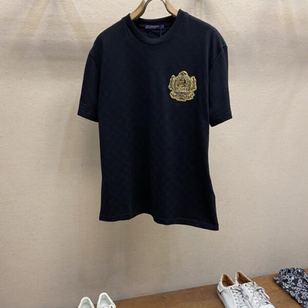 designer,replica,clothing,fake,1:1,lv,luxury,high quality LV gold thread seal checkerboard short sleeves (851F)
