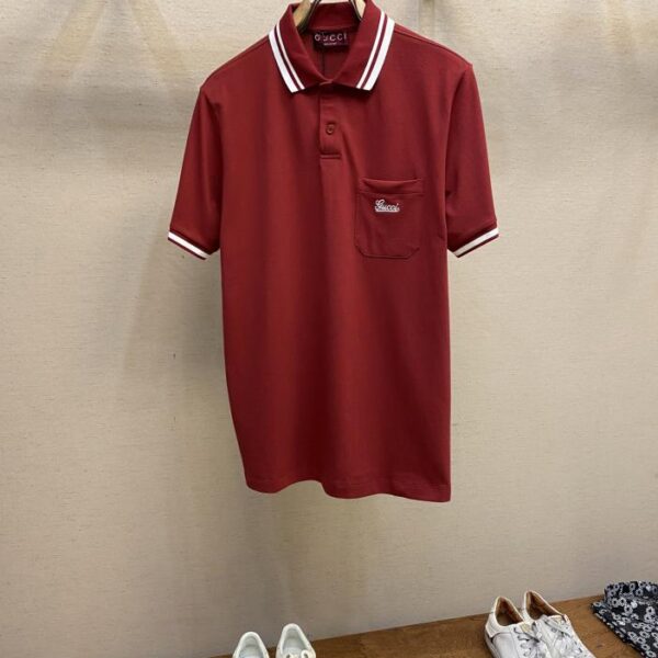 designer,replica,clothing,fake,1:1,lv,luxury,high quality Gucci POLO shirt lapel upper body versatile half-sleeved high version pure cotton classic short-sleeved (4D80)