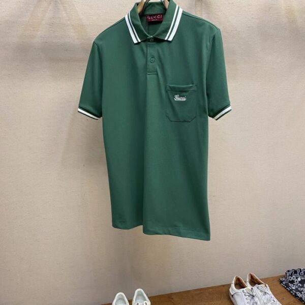 designer,replica,clothing,fake,1:1,lv,luxury,high quality Gucci POLO shirt lapel upper body versatile half-sleeved high version pure cotton classic short-sleeved (DB03)