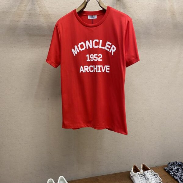designer,replica,clothing,fake,1:1,lv,luxury,high quality Moncler 25 spring and summer new flocked printed logo short-sleeved T-shirt (F56C)