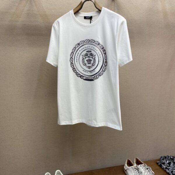 designer,replica,clothing,fake,1:1,lv,luxury,high quality Versace 25 spring and summer new CHAIN ​​CRES pattern short-sleeved T-shirt (1436)