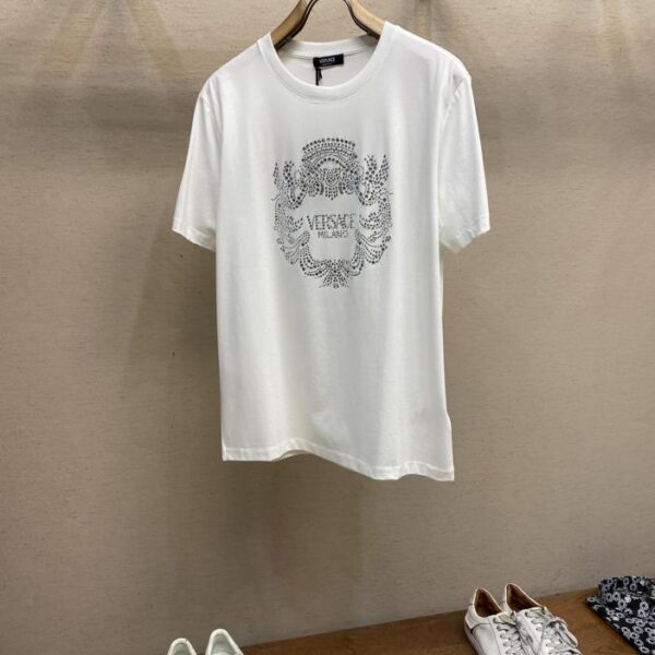 designer,replica,clothing,fake,1:1,lv,luxury,high quality Versace 25 spring and summer new crystal Crest logo short-sleeved T-shirt (1922)