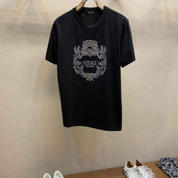 designer,replica,clothing,fake,1:1,lv,luxury,high quality Versace 25 spring and summer new crystal Crest logo short-sleeved T-shirt (BBFF)