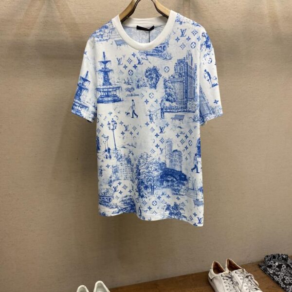designer,replica,clothing,fake,1:1,lv,luxury,high quality LV dog walking print T-shirt (932C)