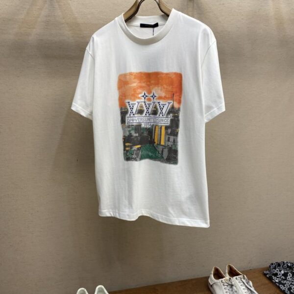 designer,replica,clothing,fake,1:1,lv,luxury,high quality LV Louis 25 new printed hot diamond short-sleeved T-shirt (0135)
