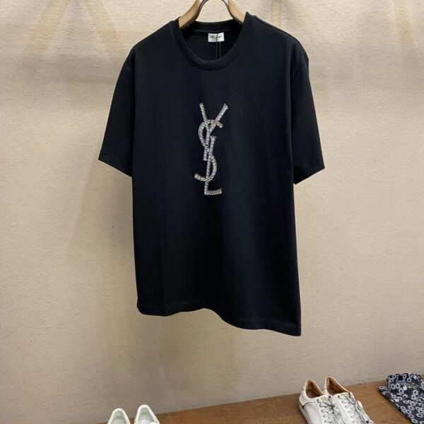 designer,replica,clothing,fake,1:1,lv,luxury,high quality Saint Laurent YSL diamond lettering cotton half-sleeved T-shirt (91F5)