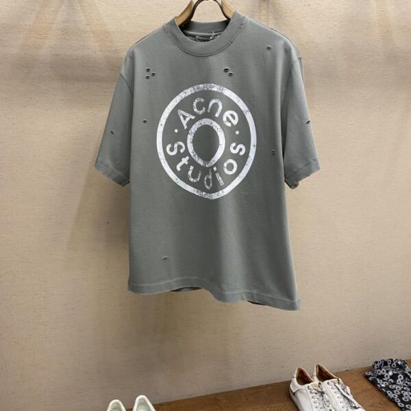 designer,replica,clothing,fake,1:1,lv,luxury,high quality Acne Studios 2025FW Early Spring New Pure Cotton Distressed Printed Washed Damaged Half-Sleeve T-Shirt (0402)