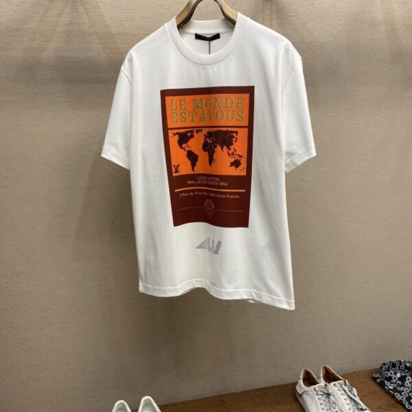 designer,replica,clothing,fake,1:1,lv,luxury,high quality LV 2025FW early spring pure cotton direct-printed rhinestone front and back printed half-sleeved T-shirt (9355)