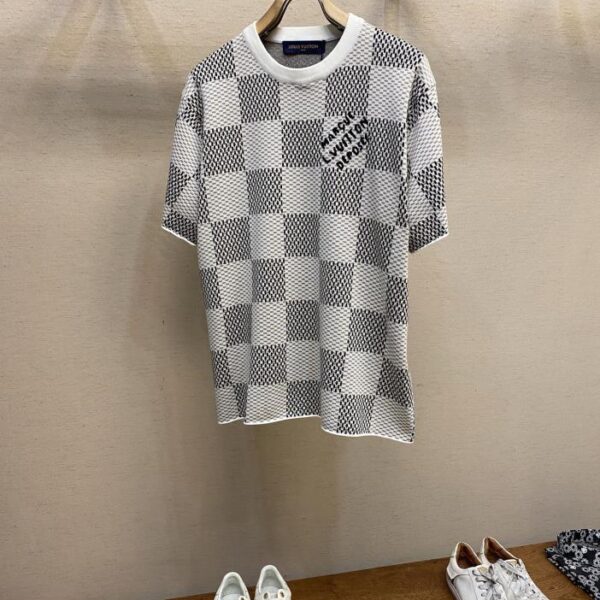 designer,replica,clothing,fake,1:1,lv,luxury,high quality LV checkerboard cotton knitted short sleeves (7386)