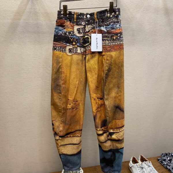 designer,replica,clothing,fake,1:1,lv,luxury,high quality Acne Studios 25ss early spring new 3D oil painting printed scimitar jeans for men and women (E248)