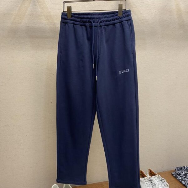 designer,replica,clothing,fake,1:1,lv,luxury,high quality Gucci GG ink blue letters printed logo elastic waist drawstring straight casual pants couple style (166C)