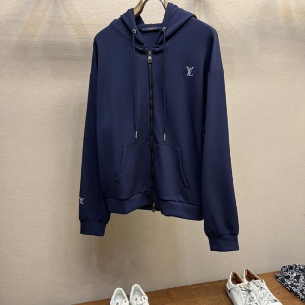 designer,replica,clothing,fake,1:1,lv,luxury,high quality LV navy double embroidery ~ air cotton casual zipper hooded jacket (E005)