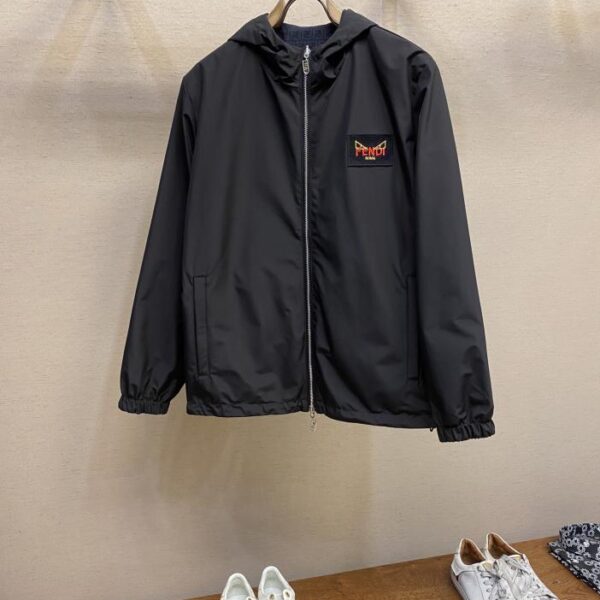 designer,replica,clothing,fake,1:1,lv,luxury,high quality Fendi Men’s Jacket Eyes Little Monster Black Hooded Zip Windbreaker (AFED)