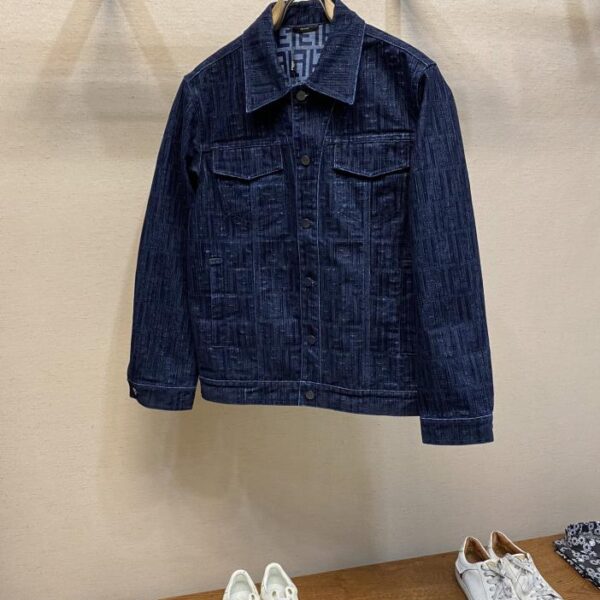 designer,replica,clothing,fake,1:1,lv,luxury,high quality Fendi 25 spring and summer men’s dark pattern jacquard FF denim jacket (59B6)