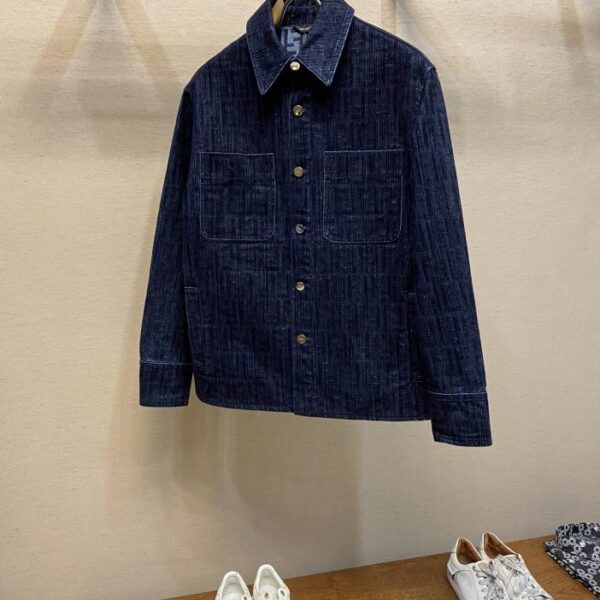 designer,replica,clothing,fake,1:1,lv,luxury,high quality Fendi 25 spring and summer men’s dark pattern jacquard FF denim shirt jacket (5E14)