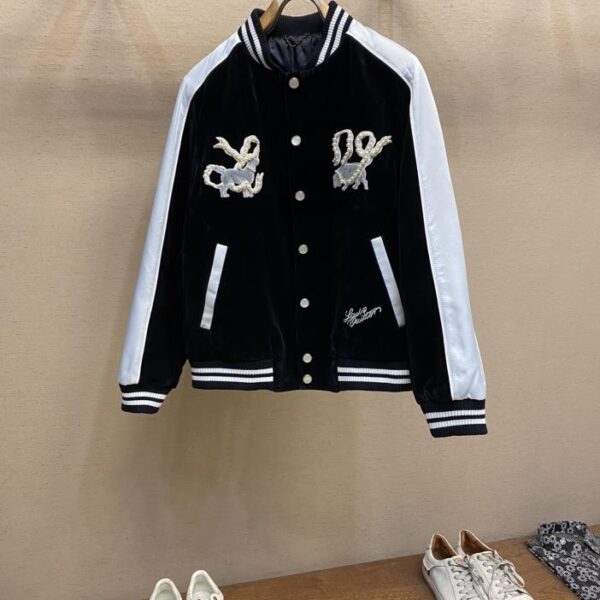 designer,replica,clothing,fake,1:1,lv,luxury,high quality LV 2025 jacket beaded embroidered dog pattern denim velvet jacket (2B41)