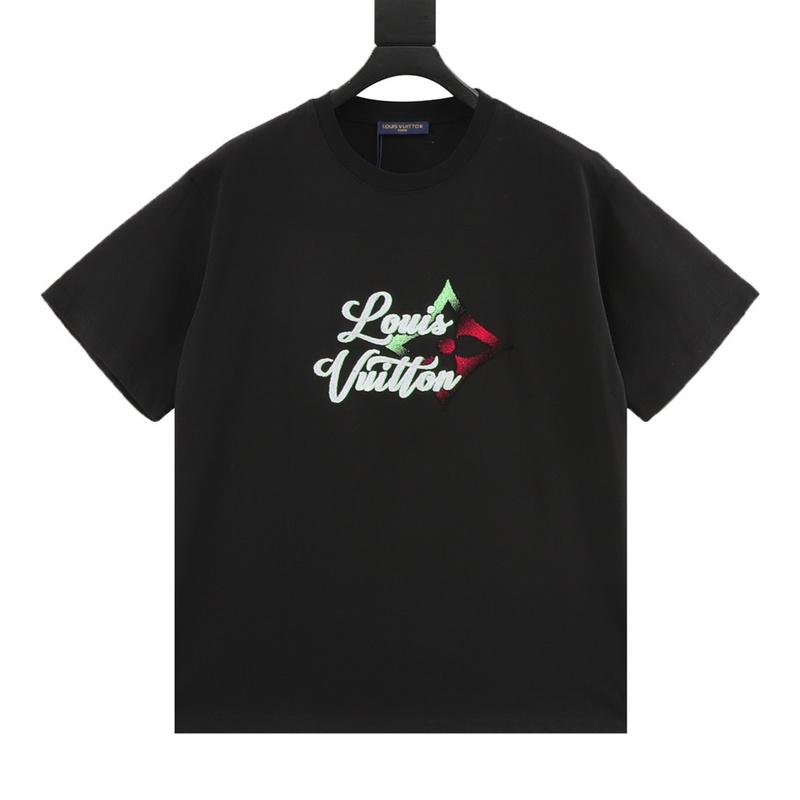 designer,replica,clothing,fake,1:1,lv,luxury,high quality LV  colorful gradient logo toothbrush embroidered short-sleeved T-shirt (A989)