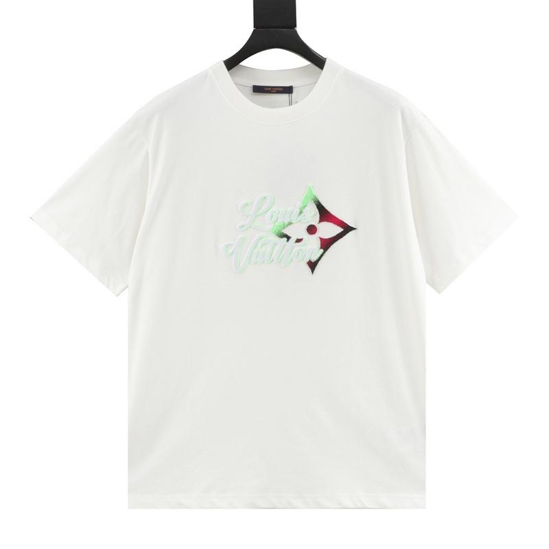 designer,replica,clothing,fake,1:1,lv,luxury,high quality LV  colorful gradient logo toothbrush embroidered short-sleeved T-shirt (B757)