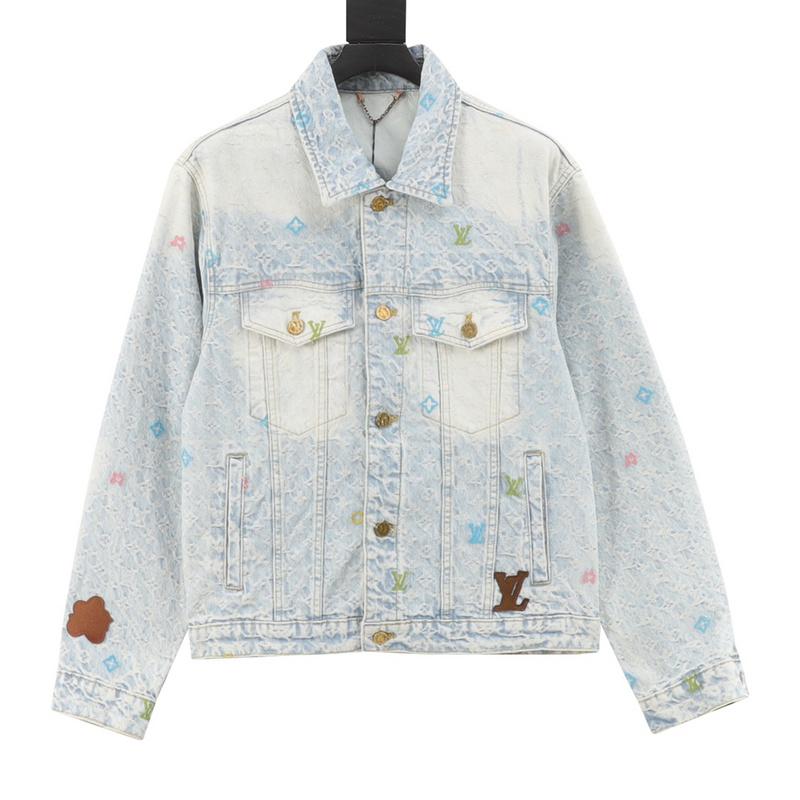 designer,replica,clothing,fake,1:1,lv,luxury,high quality LV  joint style candy embroidered denim jacket (4E28)