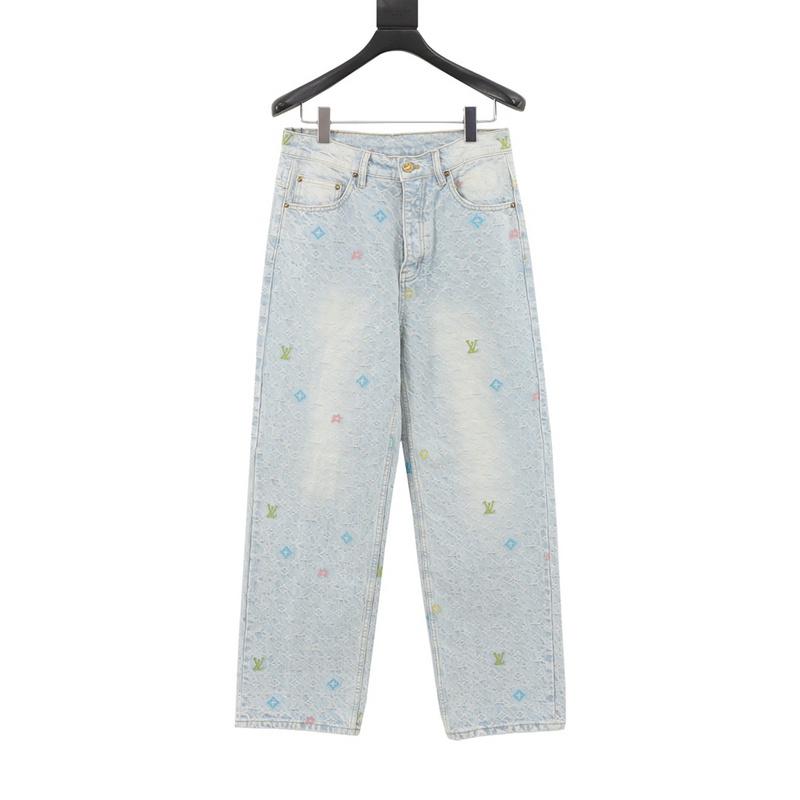 designer,replica,clothing,fake,1:1,lv,luxury,high quality LV  joint style candy embroidered denim trousers (557C)