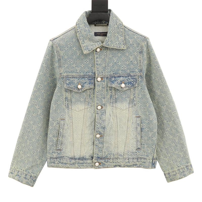 designer,replica,clothing,fake,1:1,lv,luxury,high quality LV  FA all-over printed presbyopia denim jacket (6F92)