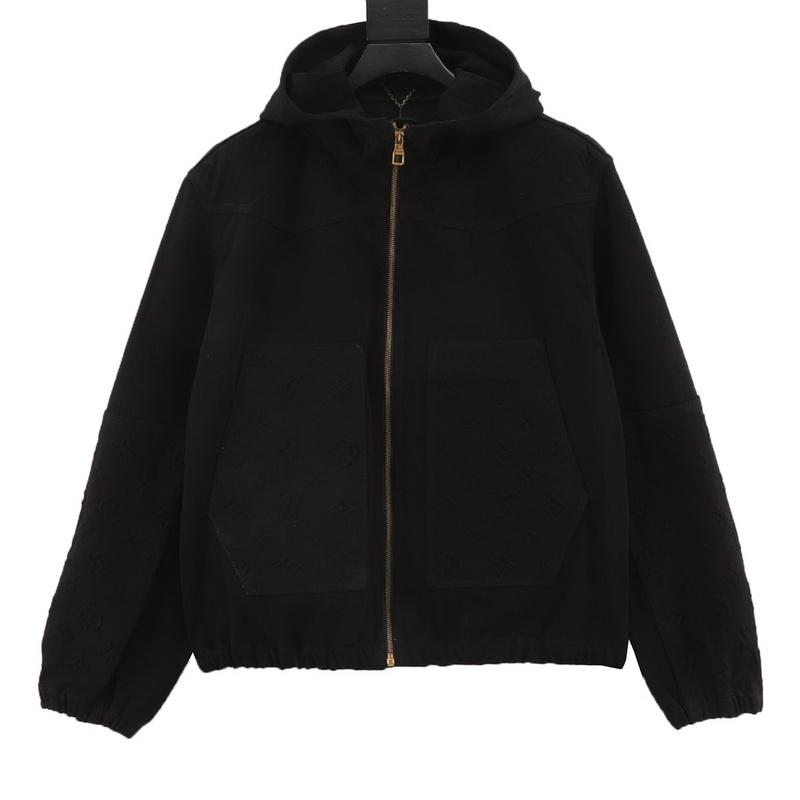 designer,replica,clothing,fake,1:1,lv,luxury,high quality LV  embossed presbyopic workwear hooded denim jacket (5A5F)