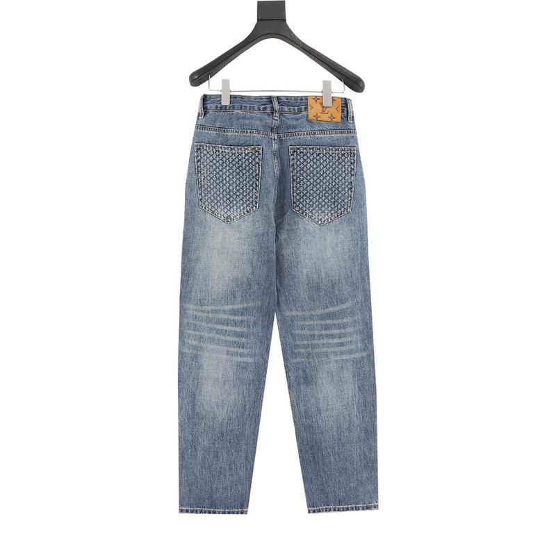 designer,replica,clothing,fake,1:1,lv,luxury,high quality LV  Pocket Frayed Logo Jeans (0784)