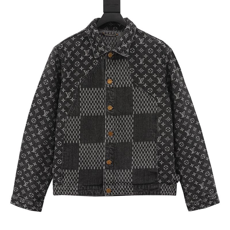designer,replica,clothing,fake,1:1,lv,luxury,high quality LV  patchwork checkerboard presbyopic denim long-sleeved jacket (9E8D)